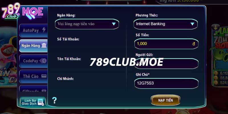 Rút tiền 789Club thông qua ngân hàng