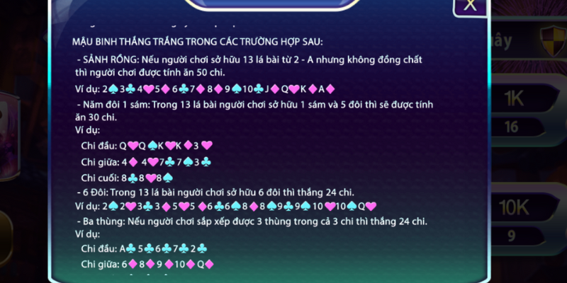 Các trường hợp thắng đặc biệt trong game bài Mậu binh